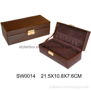 Deluxe Brown PU Leather Watch Box with 4 Slots (SW0014)